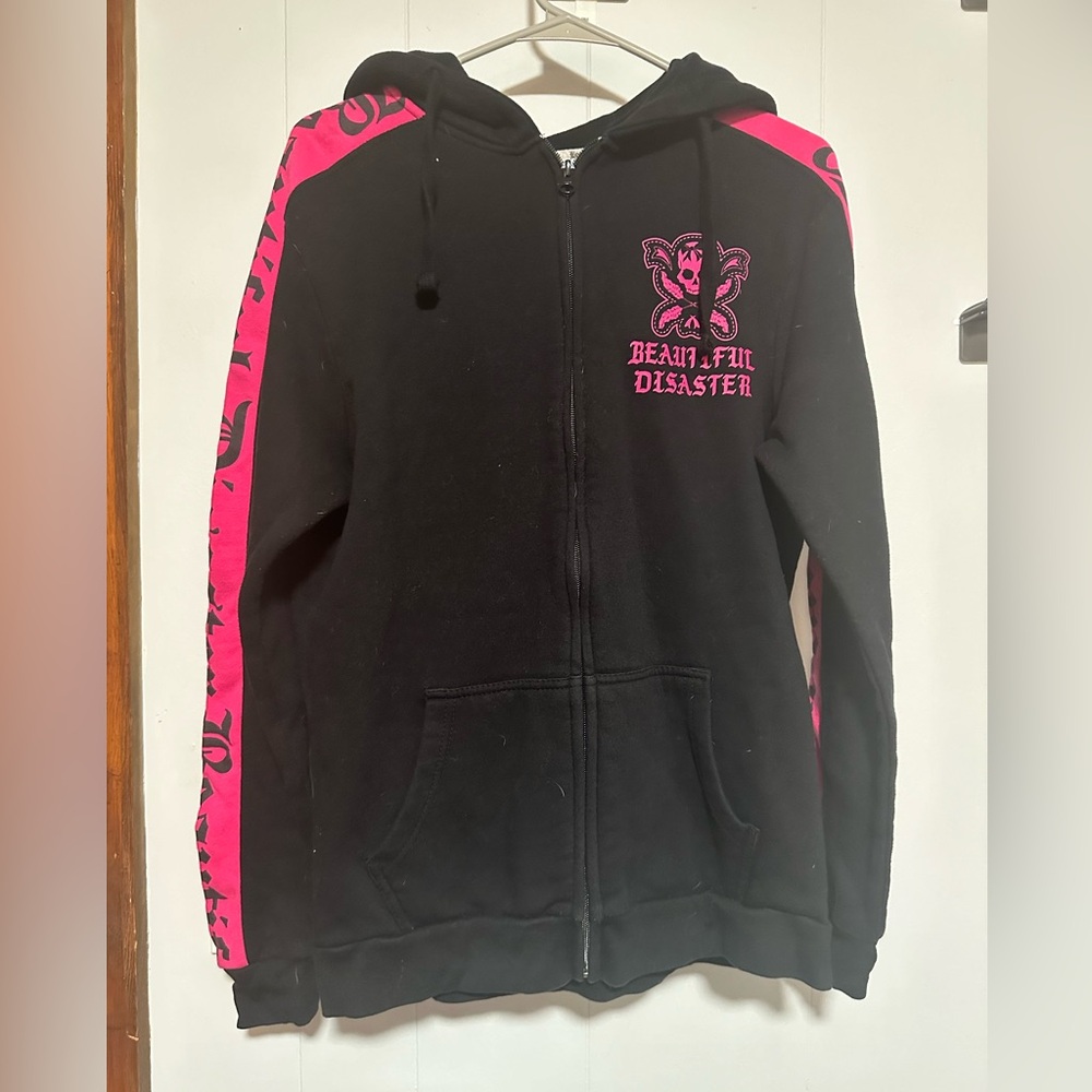 Beautiful Disaster zip up hoodie size Medium